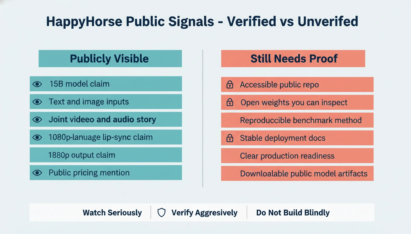 Verified versus unverified HappyHorse signals comparison infographic
