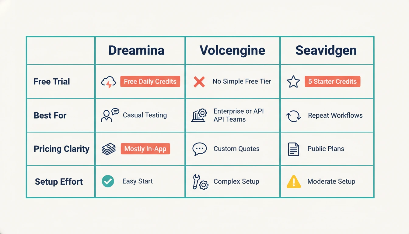Seedance 2 access paths infographic showing Dreamina, Volcengine, and Seavidgen side by side