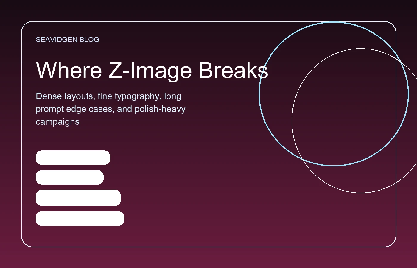 Z-Image 局限信息图,展示其在密集版式、小字号文字、活动一致性和人工质检需求上的弱点