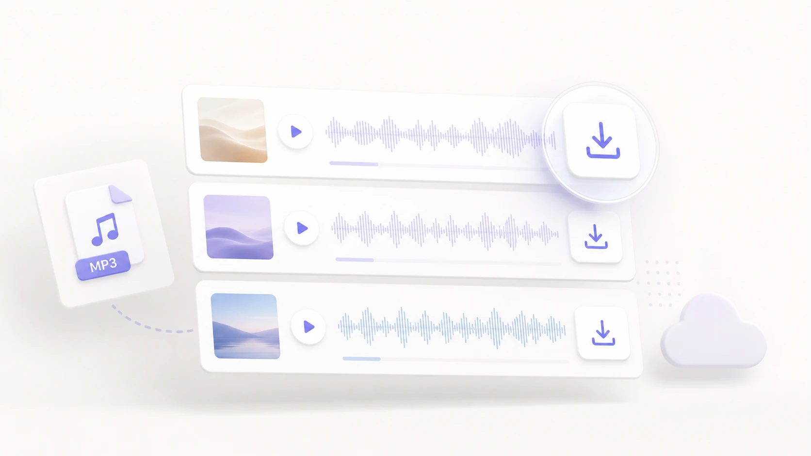 Generated music variations with waveform preview and download handoff