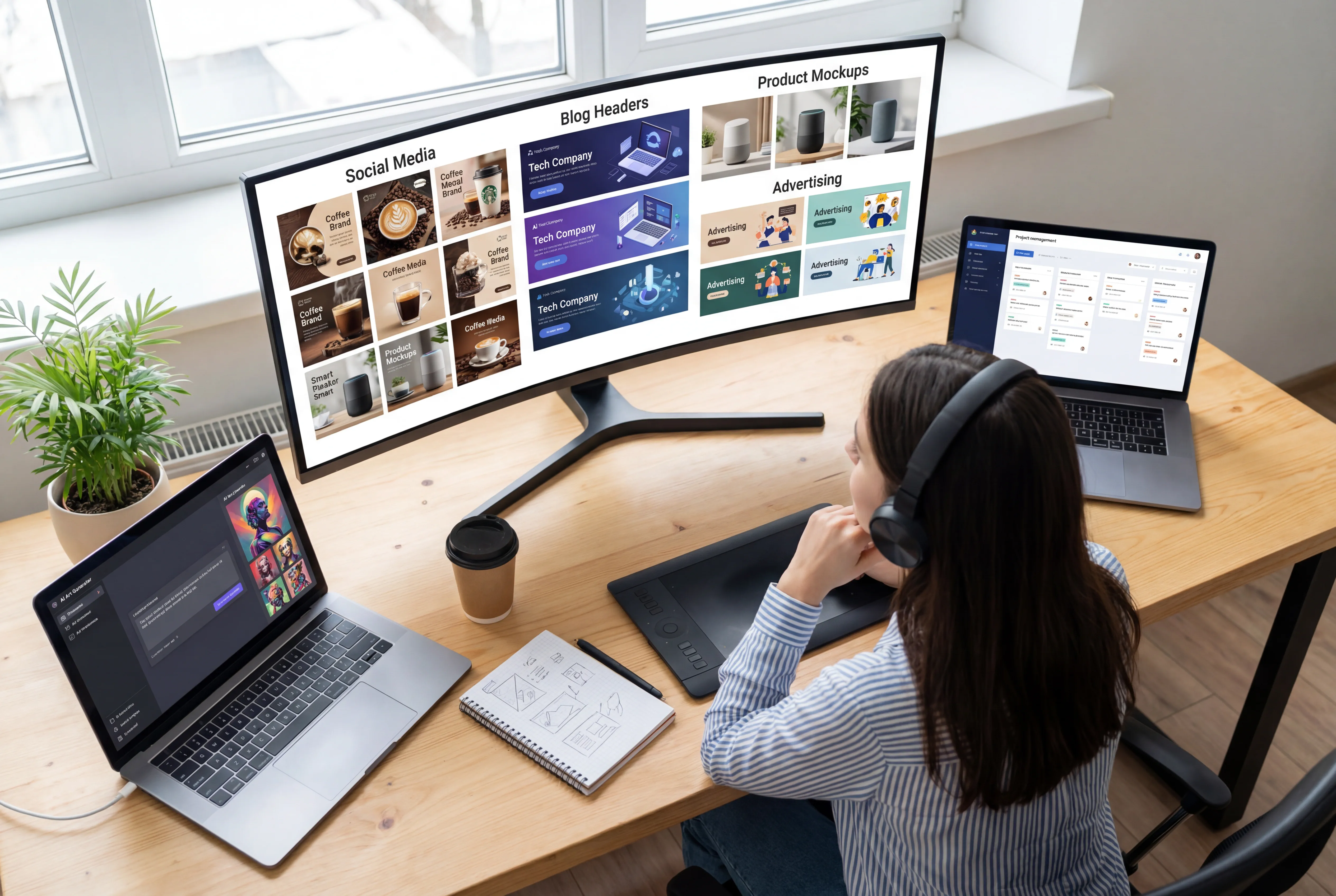 소셜 미디어, 광고, 블로그 일러스트 등 다양한 콘텐츠 제작에 AI 텍스트-이미지 생성기를 사용하는 전문 마케터